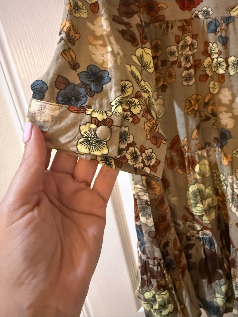 NATURAL LIFE Floral Tiered Dress in Olive with Yellow, Blue & Rust Flowers - Picture 5 of 12